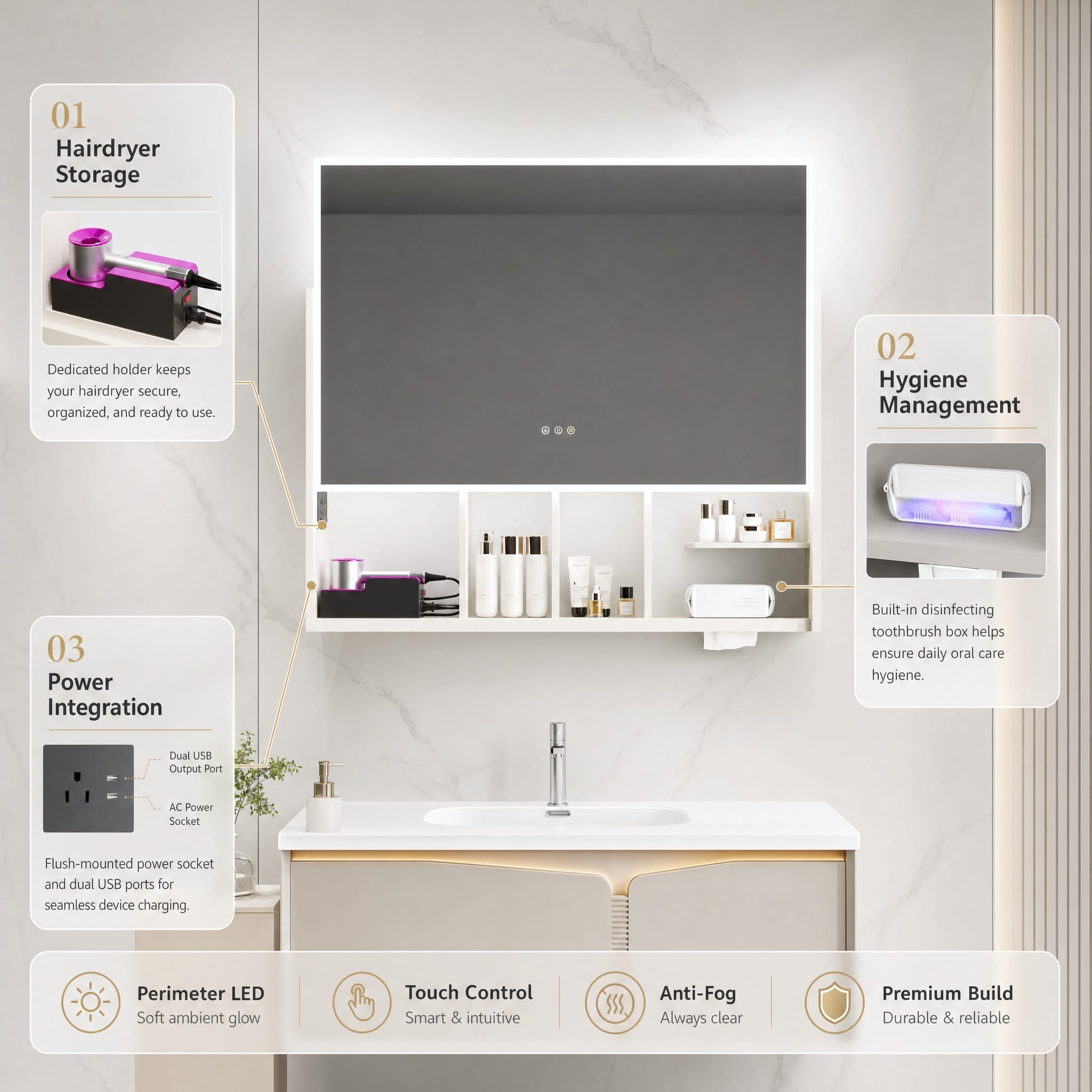 AI Bathroom Mirror Cabinet